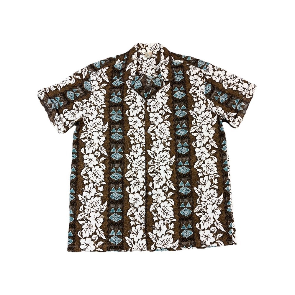 Winnie Fashion Hawaiian Shirt Mens XL Brown White Floral Excellent Made Hawaii